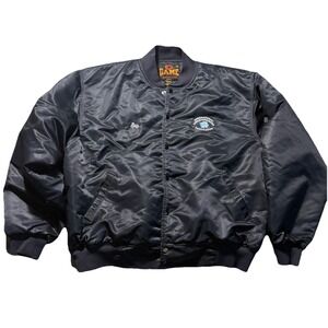Vintage GAME Sportswear ILA Longshoremen Satin Bomber Jacket Mens 3XL Black